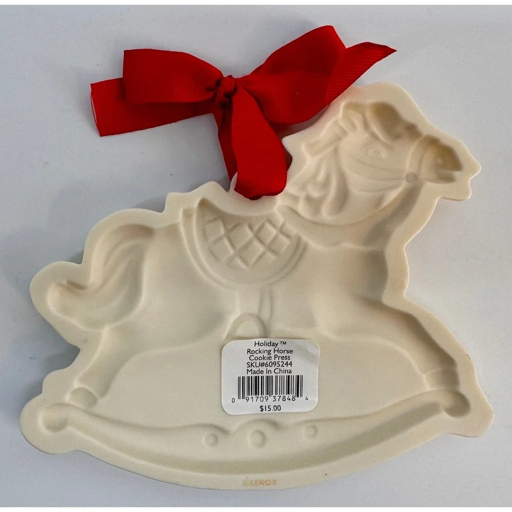 Lenox Holiday Rocking Horse Cookie Press Porcelain Ornament Holly Berry 6095244